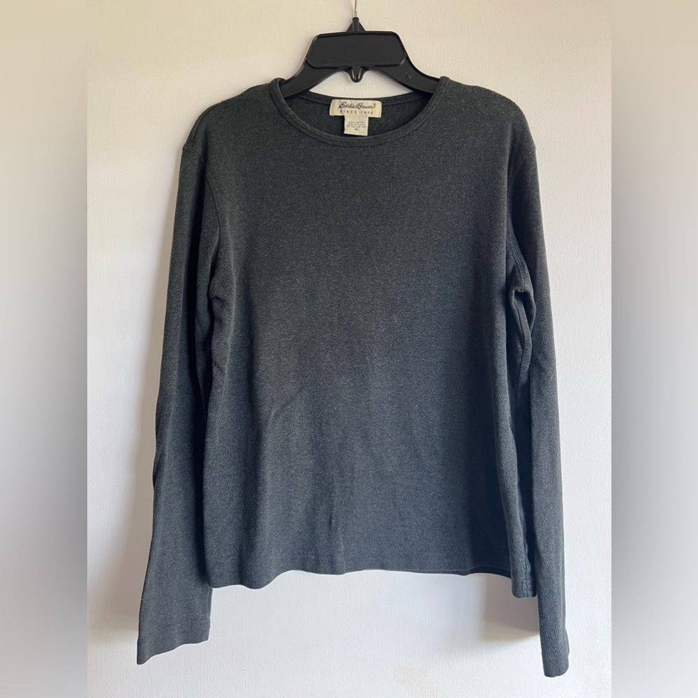 Eddie Bauer dark grey long-sleeve T-shirt, size Medium.